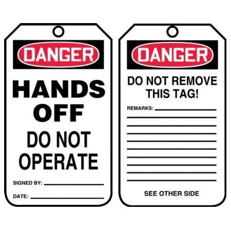 OSHA DANGER SAFETY TAG HANDS OFF  MDT227PTM